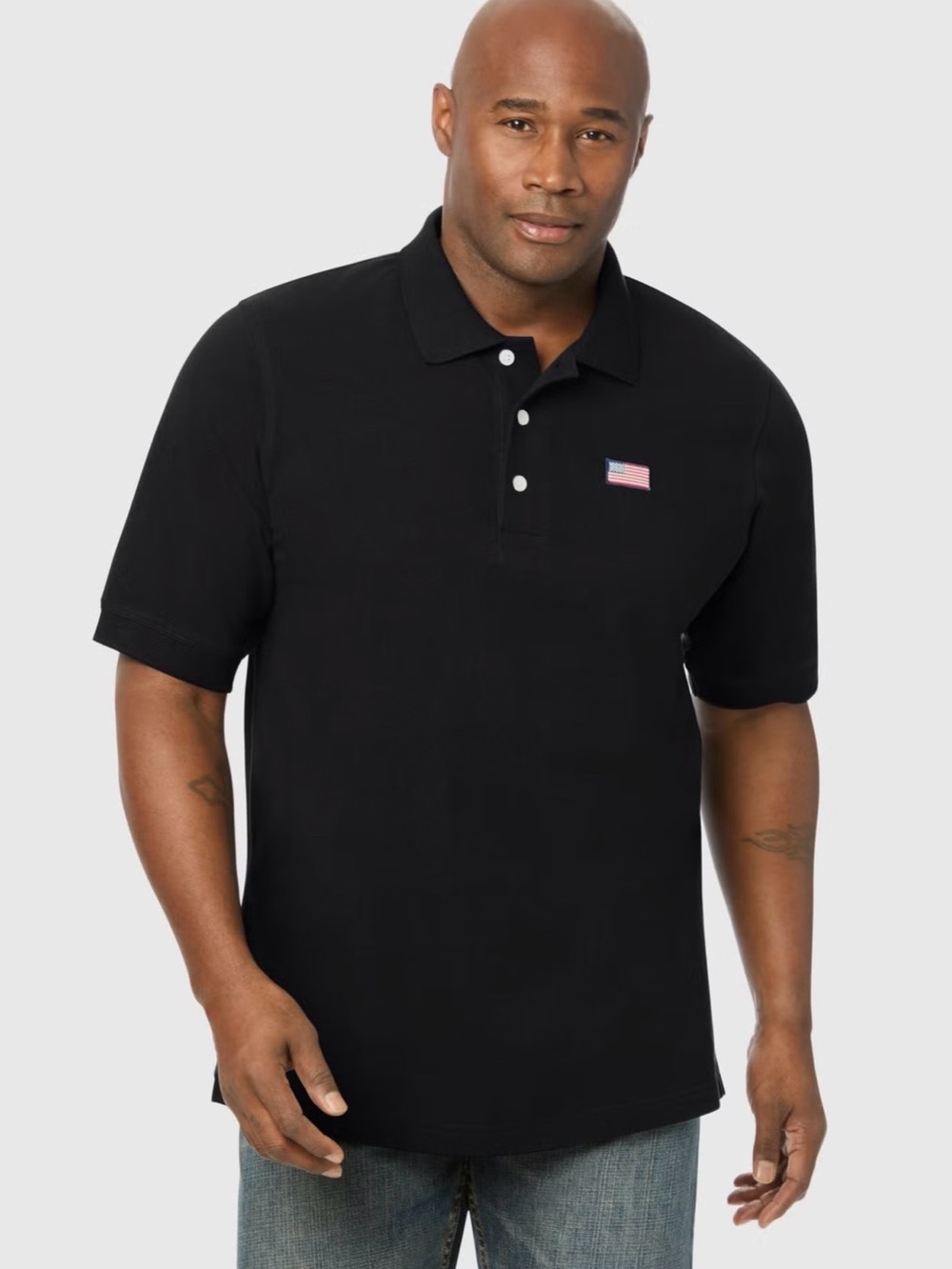 KingSize Shrink-Less™ Cotton Polo Shirt Black 4XL Big & Tall NWT | American Flag